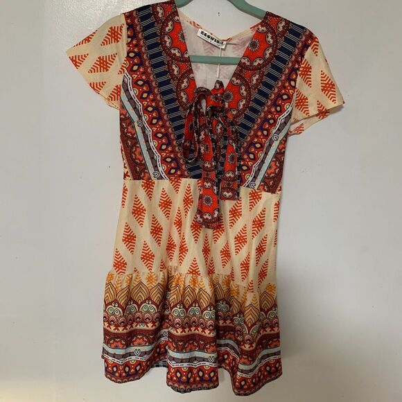 Women's  Deep V-Neck Boho Floral Wrap Dress summer style and color size small - Picture 2 of 11